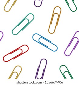 Colorful paper clips seamless pattern. Vector background