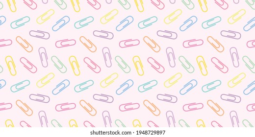 Coloridos clips de papel fondo de patrón de repetición sin fisuras, clips de oficina lindo patrón