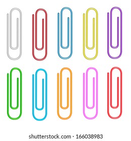 Colorful paper clips set.  Isolated. White background. Vector Illustration