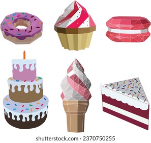 colorful paper craft cake vector illustration in white background