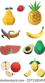 colorful paper craft fruit vector illustration in white background