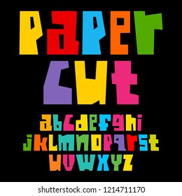 Colorful paper cut alphabet. Cutout letters., lowercase, vector illustration