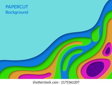 Fondo de corte de papel colorido. Arte de papel abstracto. Diseño vectorial Gráfica de flujo líquido geométrico ondulado en azul, verde, naranja, rosa, disfrutar del tema.
