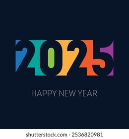 Números coloridos del corte del papel. Plantilla de tarjeta de felicitación Festiva limpia mínima. Diseño moderno de Festiva para tarjetas de felicitación y redes sociales. 2025 Feliz Año Nuevo Diseño de Tipografía Moderna.