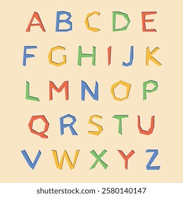 Colorful paper cut out font with shadows. English alphabet made of paper letters with cut out effect. Vector illustration.