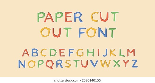 Colorful paper cut out font with shadows. English alphabet made of paper letters with cut out effect. Vector illustration.