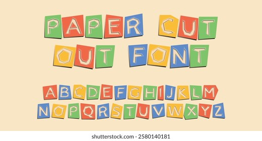 Colorful paper cut out font with shadows. English alphabet made of paper letters with cut out effect. Vector illustration.