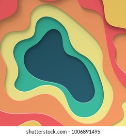 Colorful paper with cut shapes with shadow on background. Graphic concept for your design.