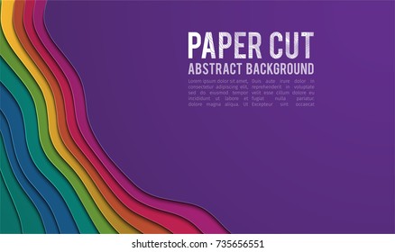 Colorful paper cutout. Paper cut banner concept. Paper carve blue gradient for card poster brochure flyer design in blue colors. 3d abstract background