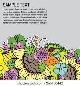 Colorful  paper decorative  border with doodle flower pattern  and ladybug