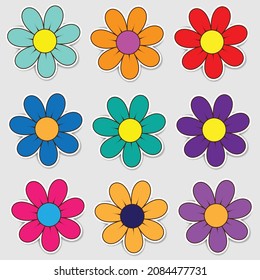 Colorful paper flowers with seven petals