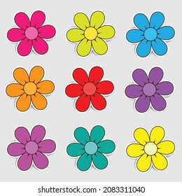 Colorful paper flowers with six petals