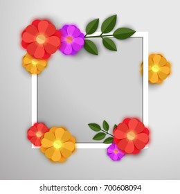 Colorful paper flowers with white frame.
