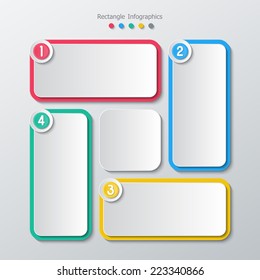 Colorful Paper Four Step Rectangle Infographics In Flat Design Style. Vector.