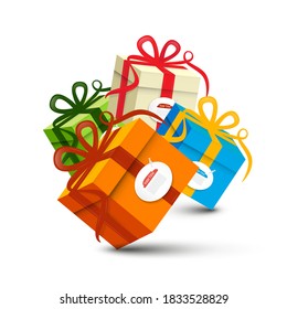 Cajas de regalo de papel coloridas sobre fondo blanco - Vector