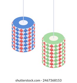 Colorful paper lanterns - hand drawn vector illustration.