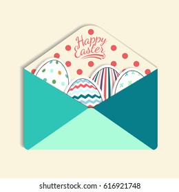 Colorful paper mail envelope with a Easter Egg, vector