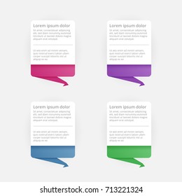 Colorful paper marks with text on white background. Map pointer. Vector illustration.
