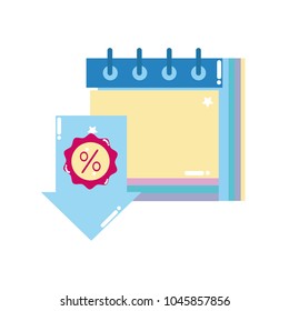 colorful paper note document and arrow with label percent