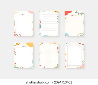 Colorful paper note set. Paper reminder note template. Vector illustration.