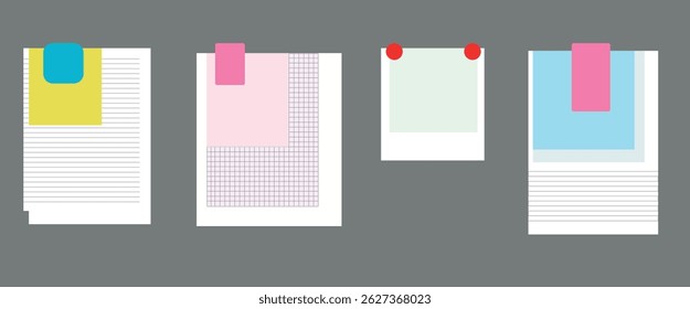 Colorful Paper Notes Collection on Grey Background