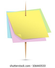 Colorful paper notes on a toothpick. Vector illustration
