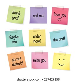 Colorful paper notes with text messages