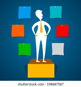 colorful paper pin around standing men concept vector