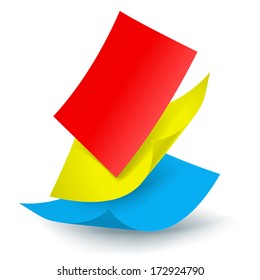 Colorful paper sheets falling down. Illustration on white background