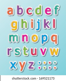 colorful paper small alphabet letters a to z fonts. vector.