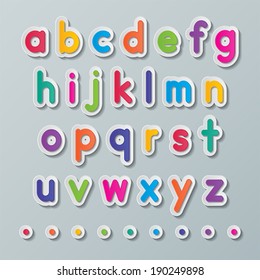 colorful paper small alphabet letters a to z fonts. vector.
