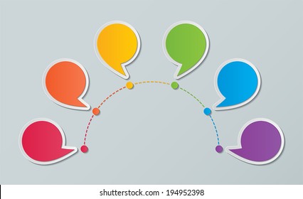 colorful paper speech bubble timeline connection infographic design templates. vector.