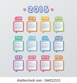 colorful paper speech bubbles calendar of year 2015. vector. 