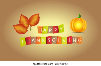 Colorful paper tags or labels with stylize text for Happy Thanksgiving.