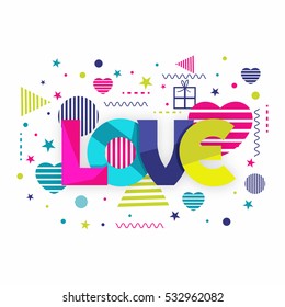 Colorful Paper Text Love on stylish background for Happy Valentine's Day celebration.