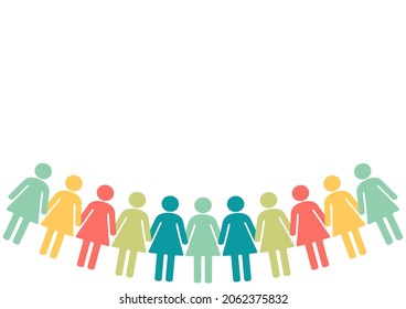 colorful paper woman chain background on white background
