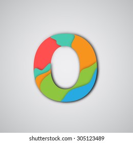 Colorful papercut layered font O, vector