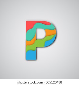 Colorful papercut layered font P, vector