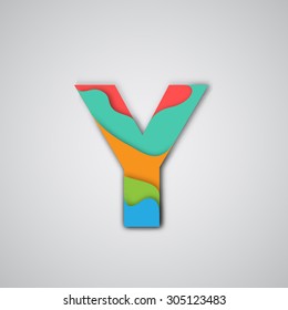 Colorful papercut layered font Y, vector