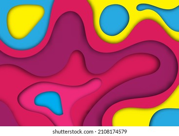 colorful papercut shapes. 3d abstract background. pink, light blue,purple and yellow paper art design for wallpaper, backdrop, gretting cards, presentations,flyers, posters, prints, decoration