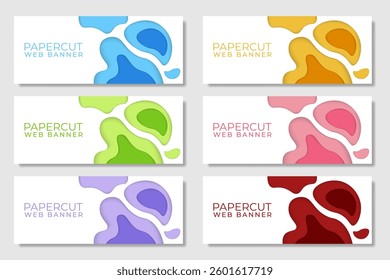 Colorful Papercut Web Banner Set – Modern Layered Abstract Design Templates