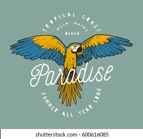 colorful paradise parrot grunge label print