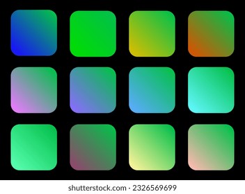 Colorful Parakeet Color Shade Linear Gradient Palette Swatches Web Kit Rounded Squares Template Set