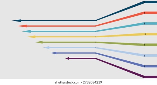 Colorful parallel lines with arrowheads on a light background, bending upwards to create a sense of progression, direction, and dynamic movement.