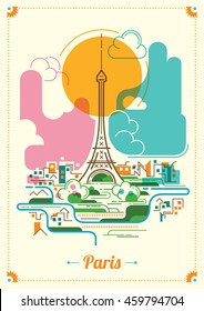 Colorful Paris illustration. Vector illustration.