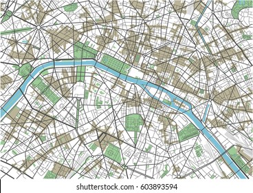 Colorful Paris vector city map