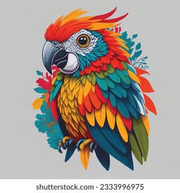 Colorful parrot face drawing vibrant vivid colored t-shirt design vector illustrations. Spectrum-spotted avian elegance