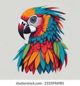 Colorful parrot face drawing vibrant vivid colored t-shirt design vector illustrations. Radiant plumage wonder