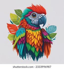 Colorful parrot face drawing vibrant vivid colored t-shirt design vector illustrations. Splatter-spotted colorful flier