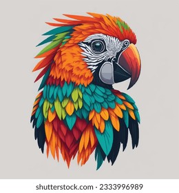 Coloridas ilustraciones vectoriales de diseño de camisetas de colores vivos y dibujos de caras de loro. Expresión de loro neón